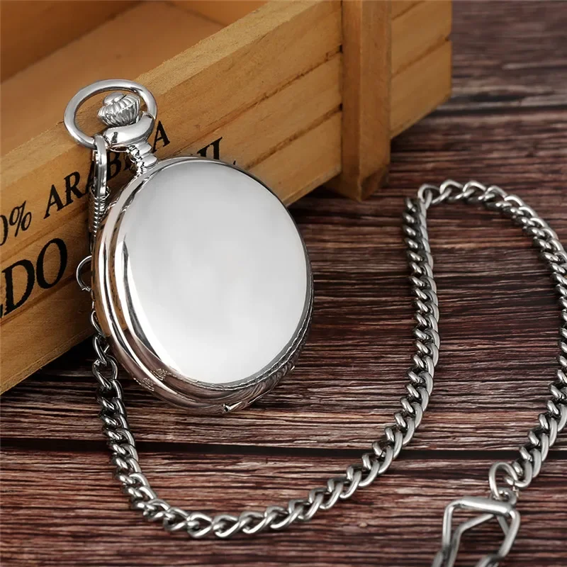 Silver Smooth Case Full Hunter Unisex Fob Quartz Analog Pocket Watch Arabic Numeral Necklace Pendant Chain Reloj De Bolsillo