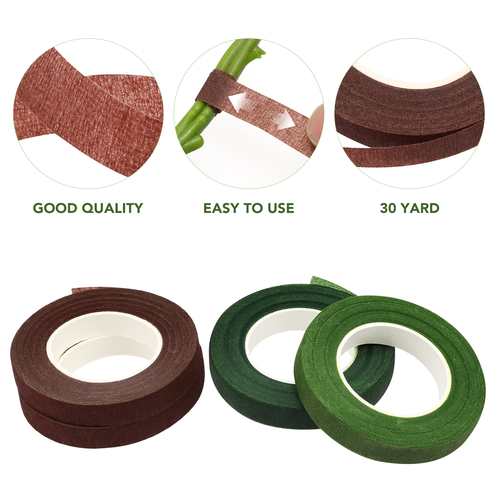 4 Rolls 30 Yard Wide Dark Green Floral Tapes Adhesive Packing Tape for Bouquet Stem Wrap Florist Tape(Dark Green + Light Green +