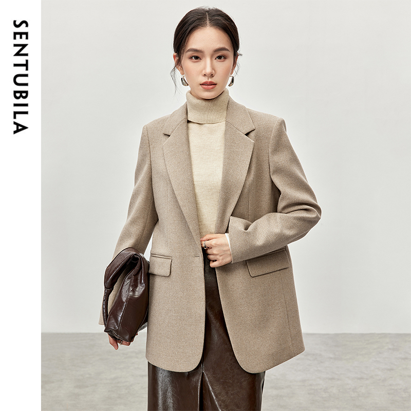 SENTUBILA Fall Winter Formal Wool Women Blazers Notched Collar Single Button Office Lady Work Business Outerwears 2025 144X57345