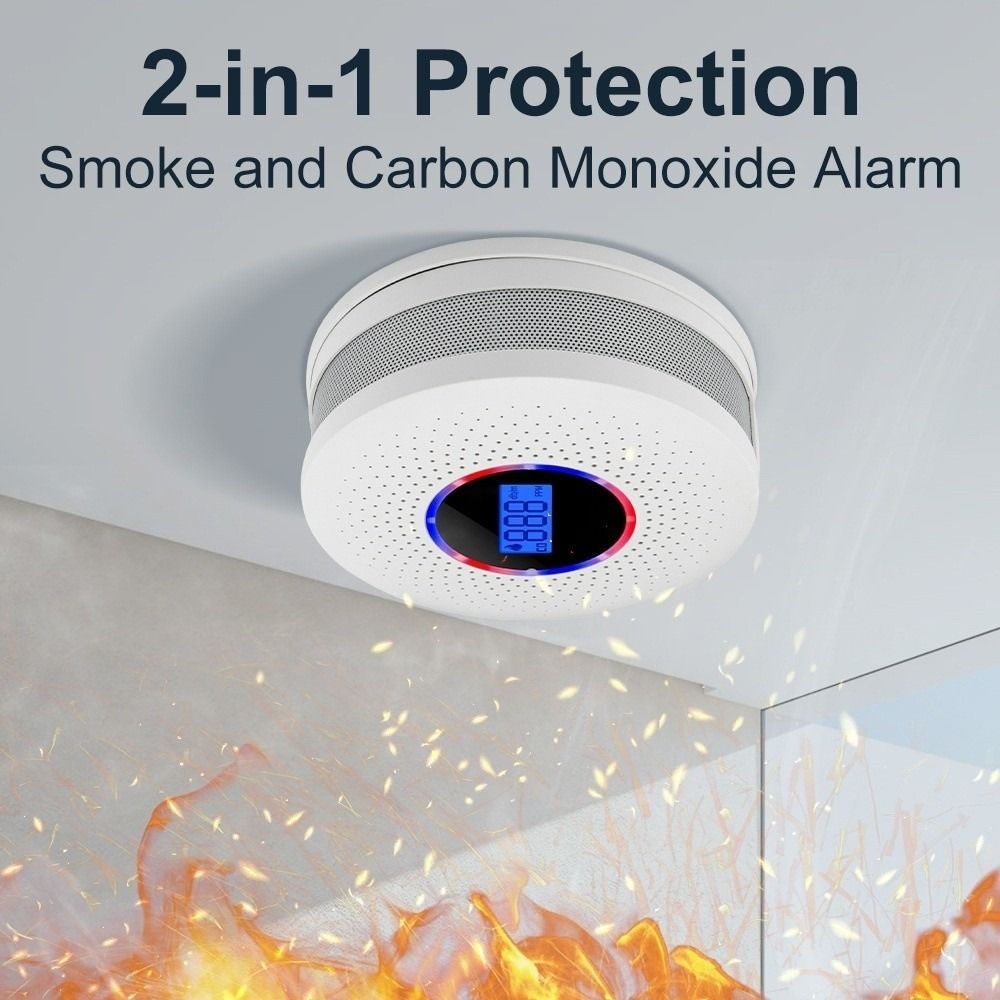 Air Quality Monitor 2 in 1 Carbon Monoxide Detector LCD Display Wireless Smoke Alarm Portable CO Monoxide Alarm For Home Outdoor