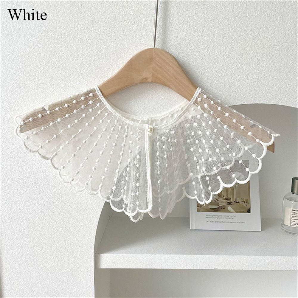 Casual Embroidered Fake Collar Solid Color Pearls Lace Shawl Detachable Collar Women Ladies