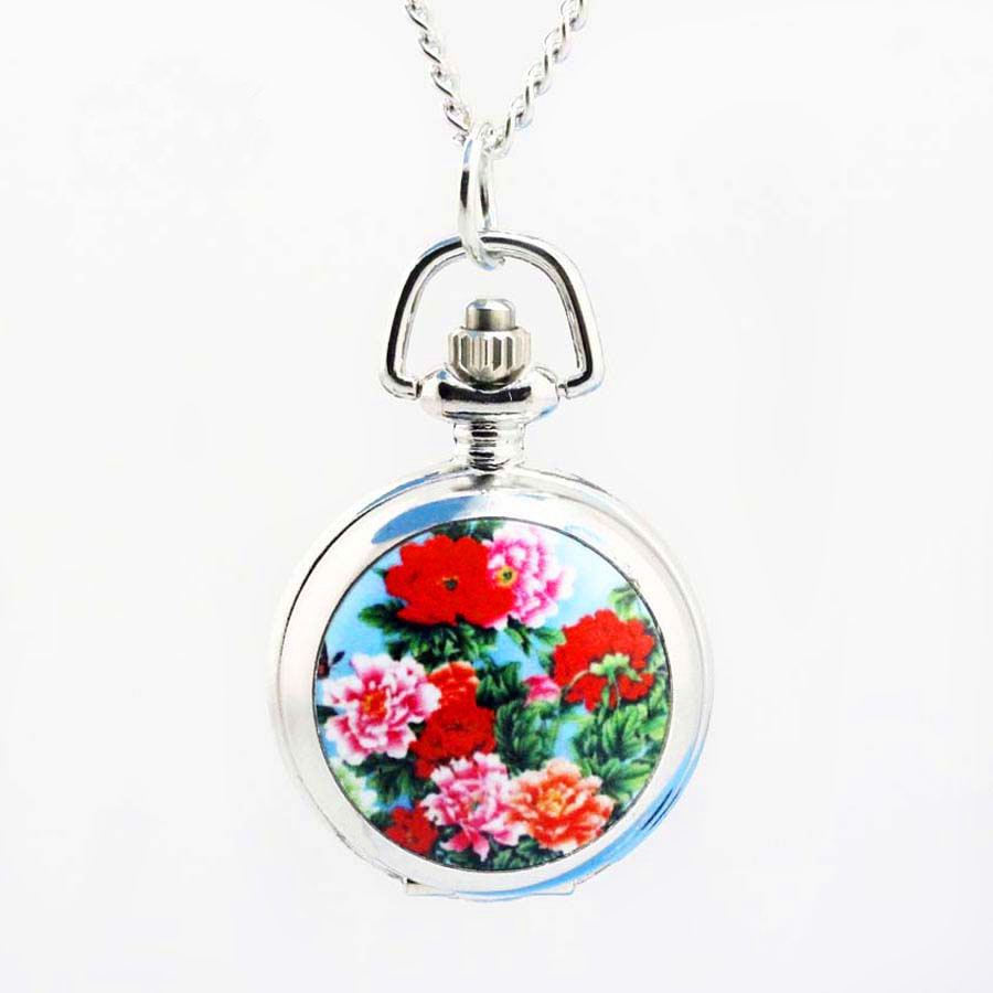 shsby Vintage pocket watches  flower fashion silver Chain necklace quartz watch women dress watches Children&#039;s cartoon watches