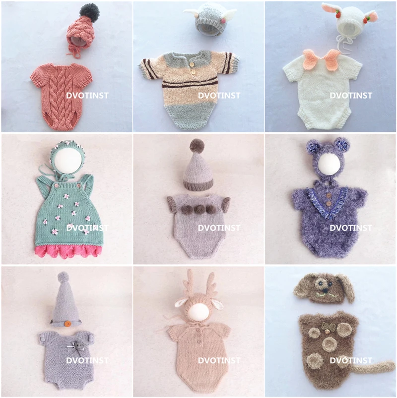 Newborn Baby Photography Props Crochet Knit Clothes Hat Outfits Set Fotografia Cotton Yarn Costume Studio Photoshoot Props