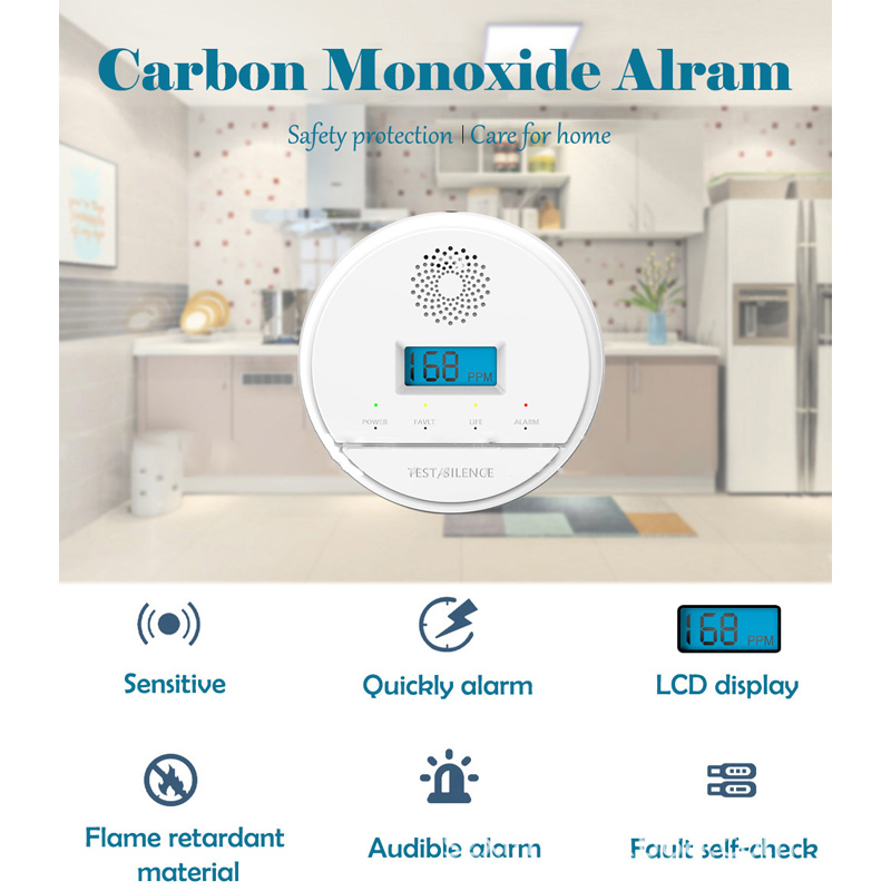 Wireless 433MHz CO Alarm Poisoning Prevention Detector Carbon Monoxide Toxic Gas Detection Sound and Light Siren LCD Display