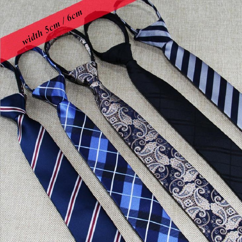 Zip Ties for Men Lazy Necktie Floral  Narrow Striped Pre-tied Zipper Tie Neckwear Business Plaid Gentleman Clothing-accessories