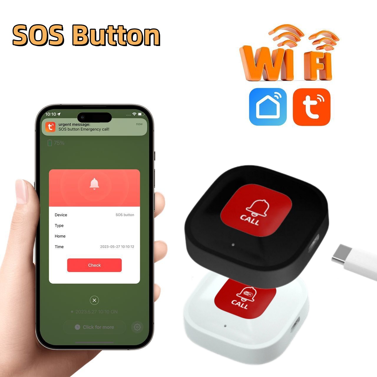 Tuya Smart WiFi SOS Emergency Call Button SOS Caregiver Pager Phone Alert Transmitter Emergency Call Button For Elderly Patient
