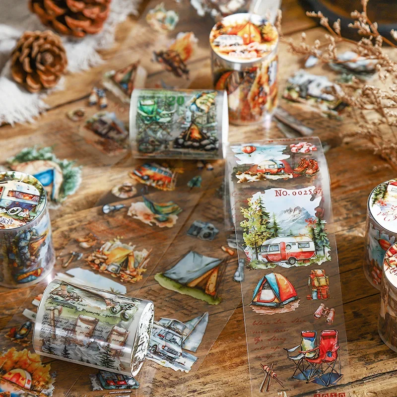 Mr. Paper, Forest Camping Character Theme Tape, Collage Scrapbook, Notebook, Diary, Decorative Stationery Stickers, 200cm/roll