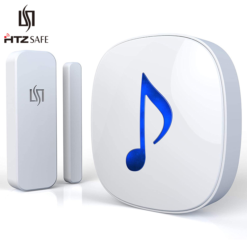 HTZSAFE Wireless Door/Window Sensor Alarm System-200 Meters Transmission Range-35 Optional Melodies &amp; 4 Adjustable Volume