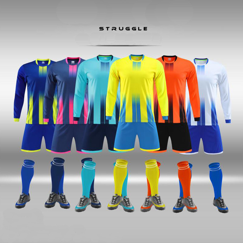 Football Match Long Sleeve Goalkeeper Soccer Jersey and Short Mesh Quick Dry-Fit Custom Printing #1 Club and Sponsor Logo Kits