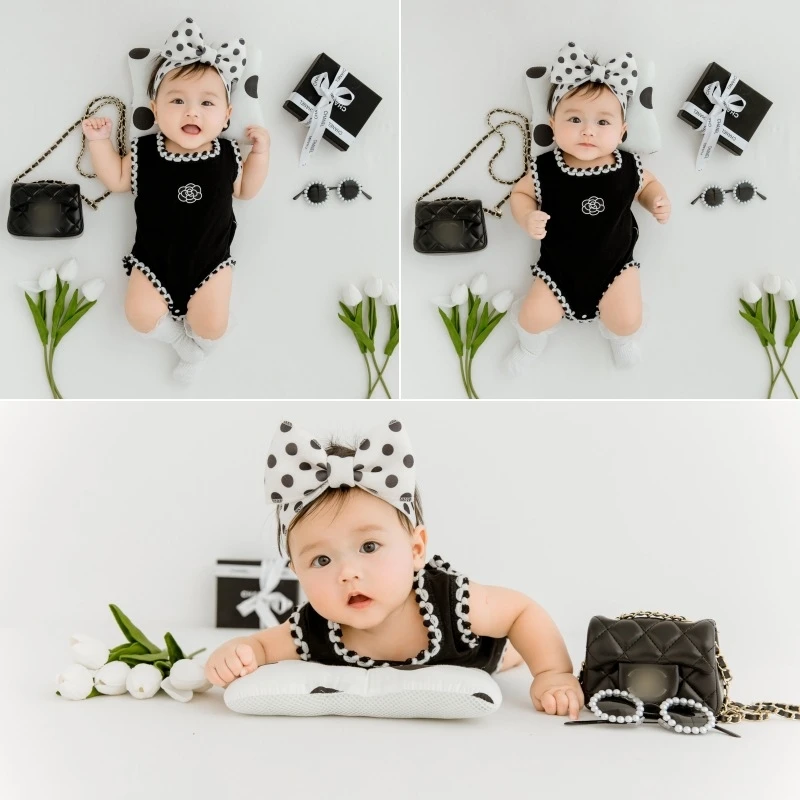 Newborn Baby Girls Photography Props Noblewoman Outfits Handbag Headband Glasses Luxury Theme Set Studio Shooting Photo Props