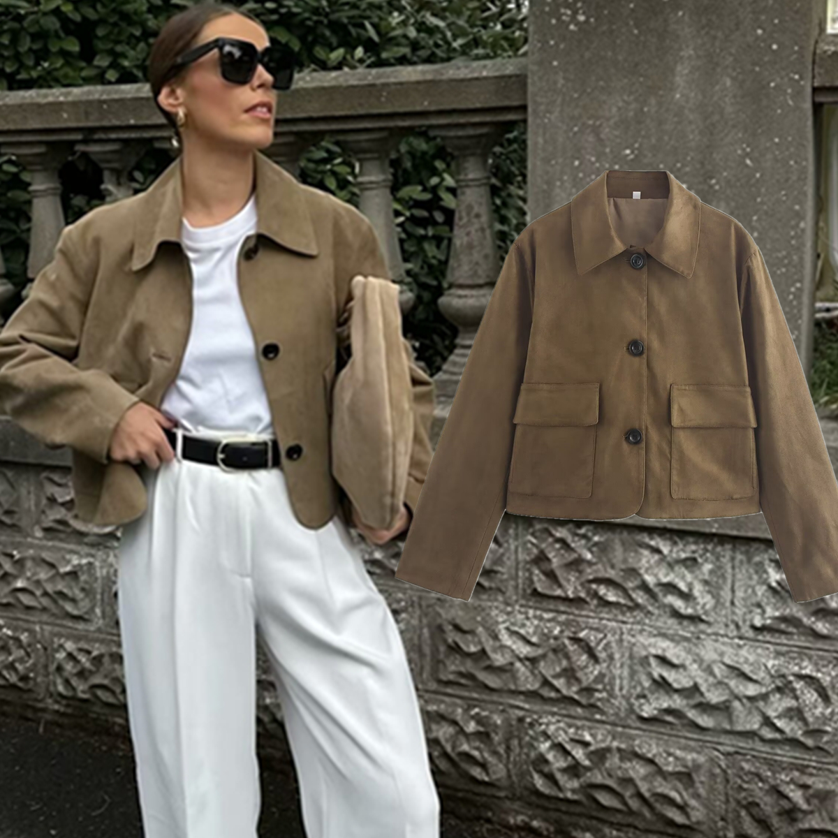 Maxdutti Minimalist Women&#039;s Suede Jacket Women Tops French  Fashion Vintage  Breasted Single Suits Blazers