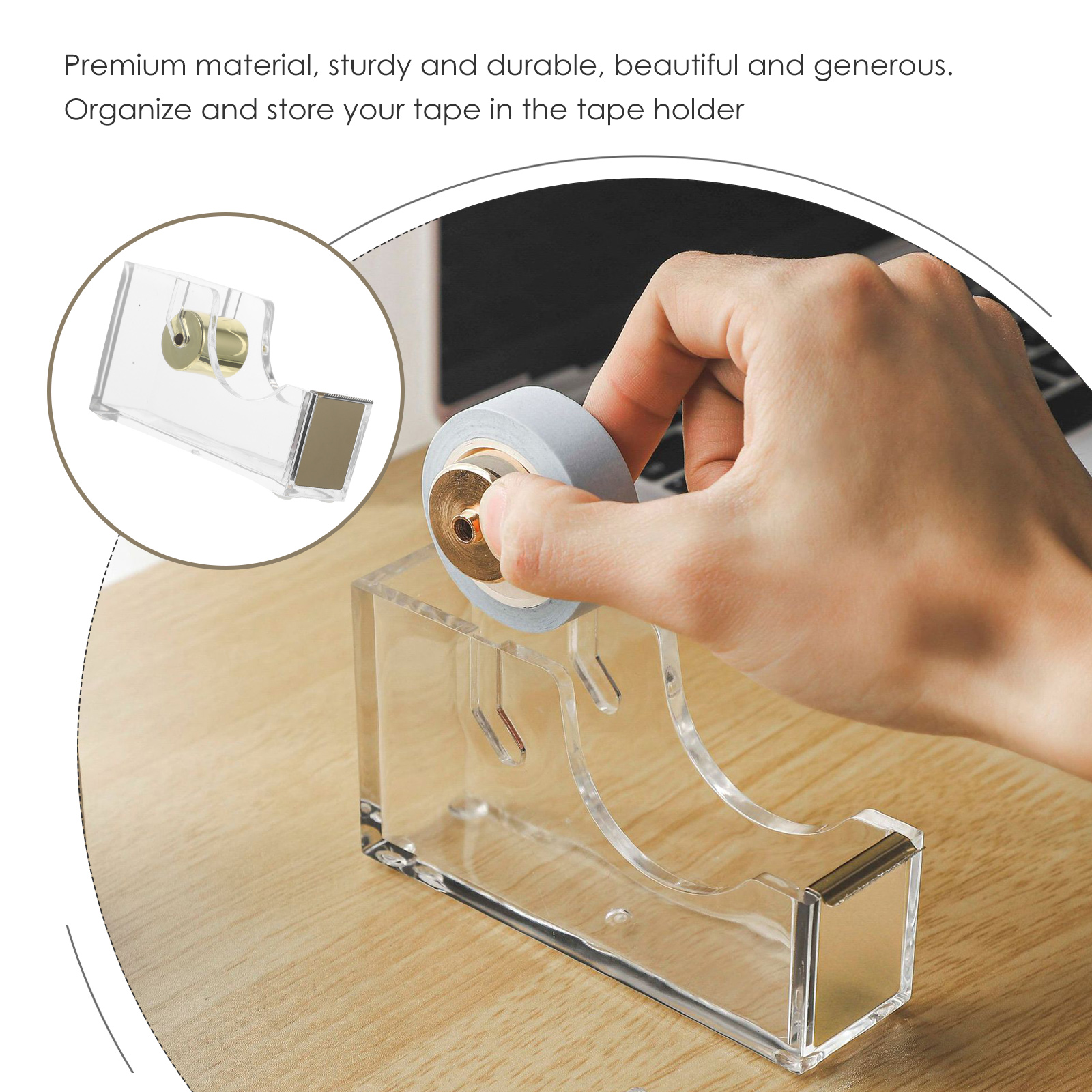 1pc Portable Compact Dispenser Acrylic Alloy Desktop Drawer Lightweight Tape Cutter Tape Seat For Notes Length