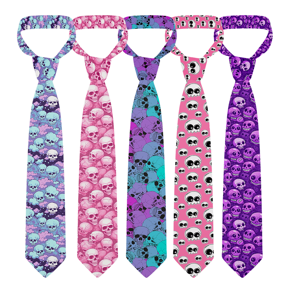 New Skull Print Tie Fashion Pink Purple Ladies Tie Casual men&#039;s tie 8 cm wide tie wedding party accessories Halloween cosplay