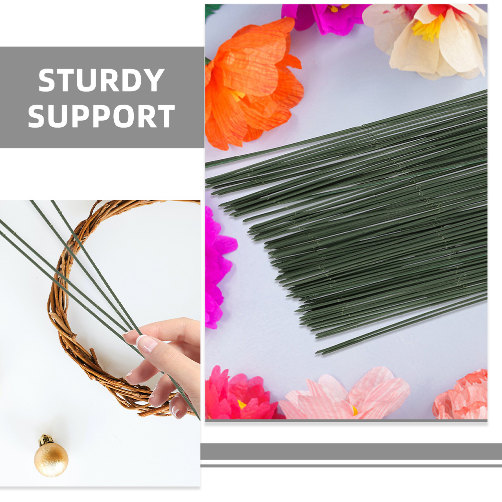 100pcs Green Floral Stems Wire For Crafts Flower Arrangement Diy Artificial Flower Supplies Wedding Home Decorations Green Wire