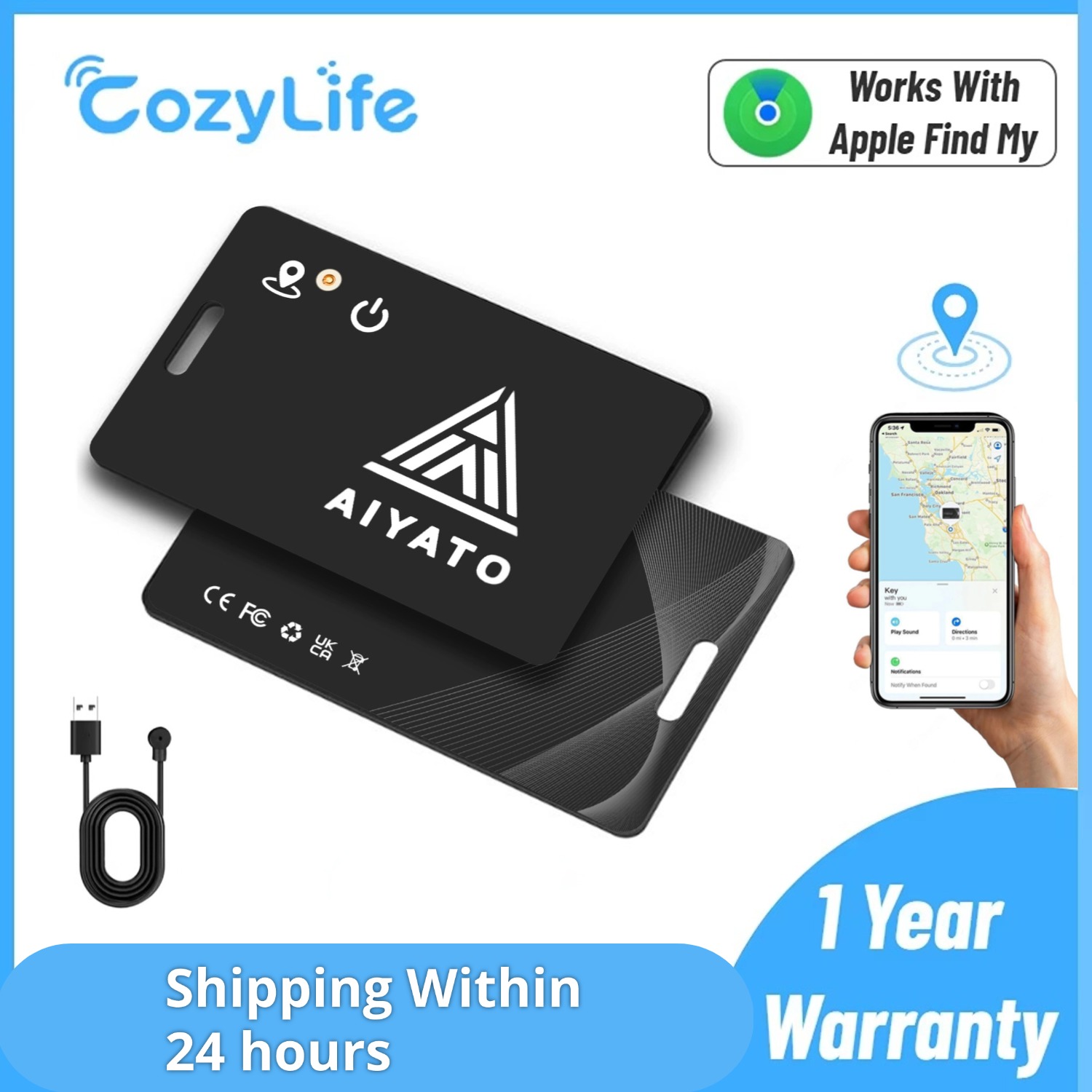 Bluetooth Ultrathin 1.8mm Wallet Finder Card Magnetic Charging Works with Apple Find My (iOS Only) Smart Finder Card