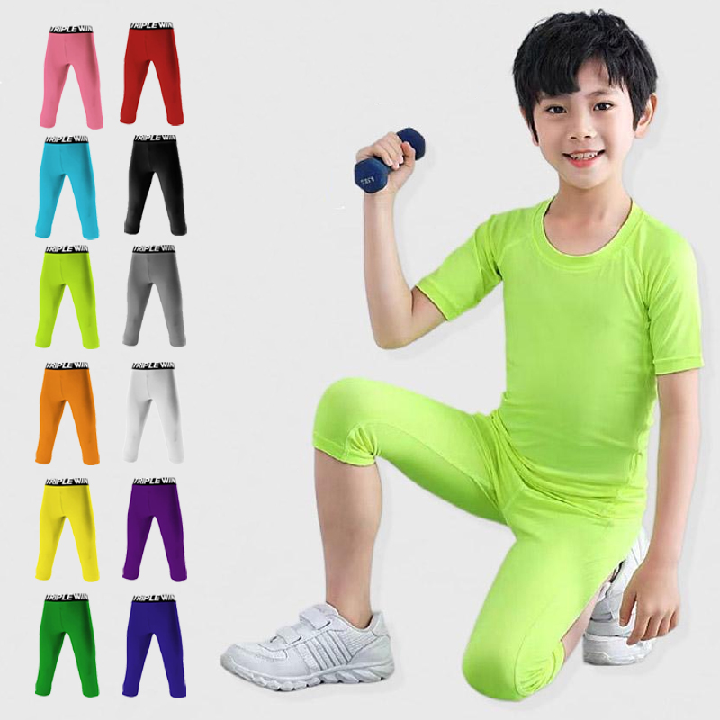 Kids Boy Girl Men Women 3/4 Cropped Leggings Capri Running Tights Pants Children Basketball Football Soccer Fitness Sport Shorts