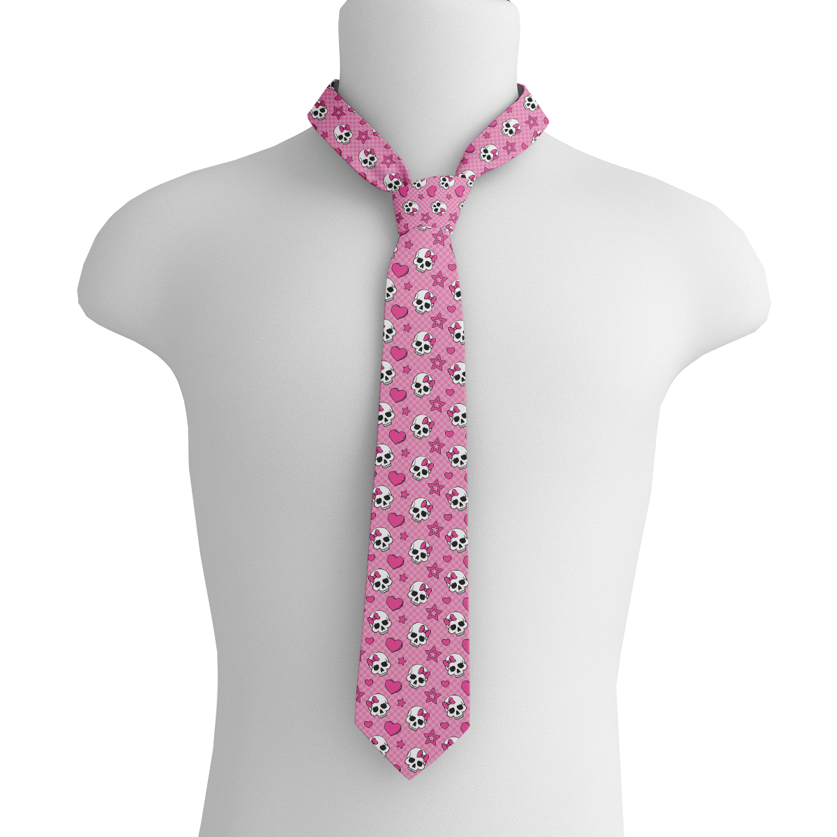 Trendy love skull printed tie men&#039;s women&#039;s polyester knitted tie fashionable and novel matching tie Halloween party pink gray