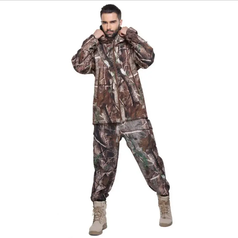 Bionic Camo Ghillie Suits Men Winter Thermal Hooded Camouflage Jacket Pants Set Water Resistant Hunting Clothes Tactical Uniform