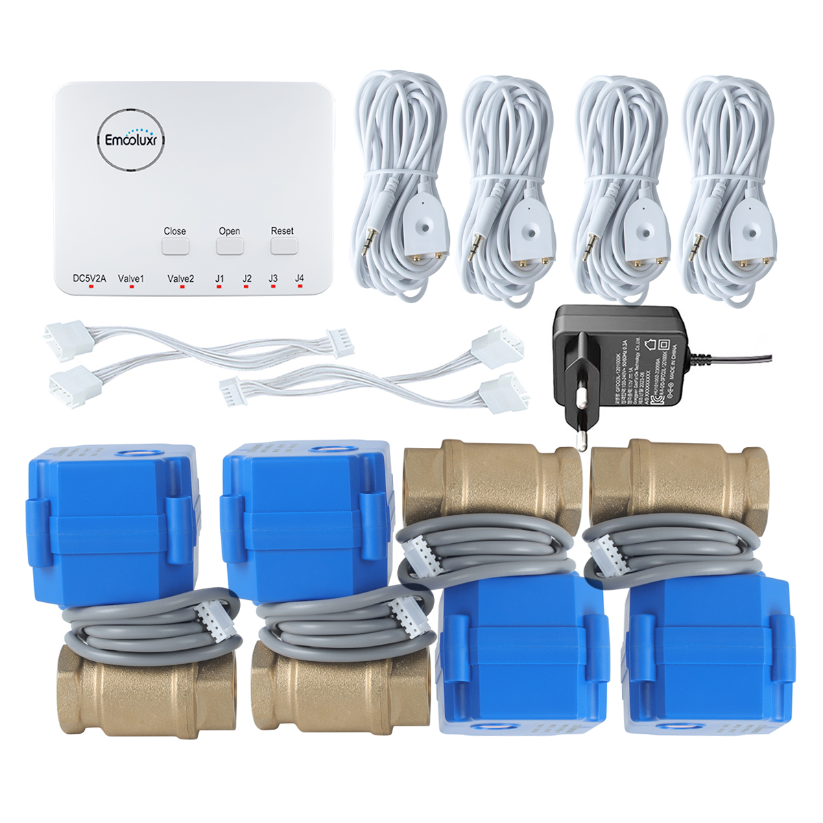 Water Leak Alarm Sensor + Auto Shut Off Ball Valve - Easy Installation No Wiring Required for Basement/Pipes