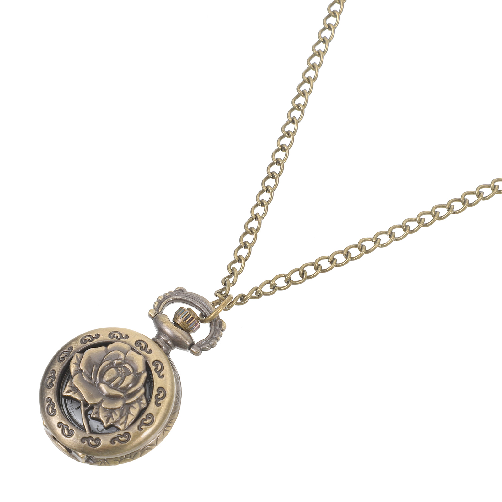 Vintage Pocket Watch Necklace for Women Men Quartz Hollow Design Retro Bronze Timepiece Daily Wear Party Gift Accessory Chic