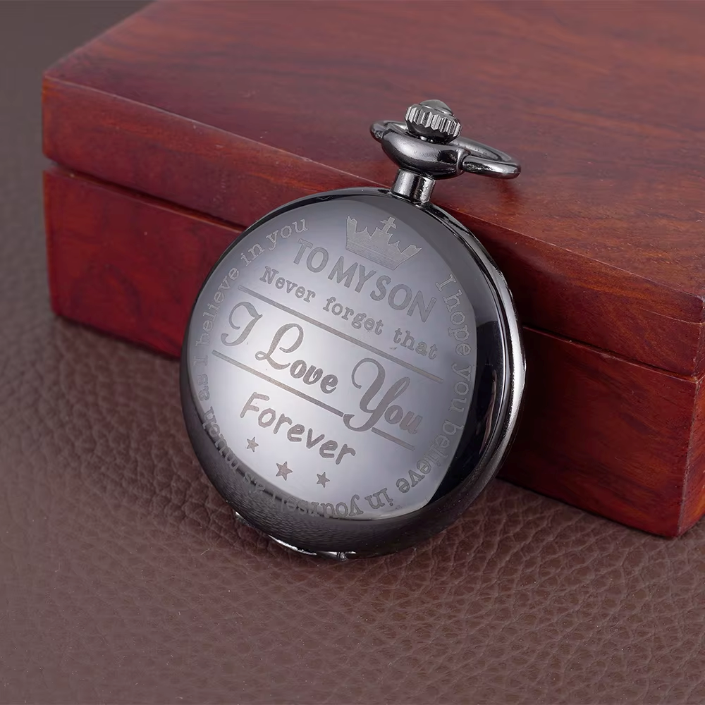 Quartz watch lettering TO MY SON letters pocket watch two side light black pocket watch hanging watch