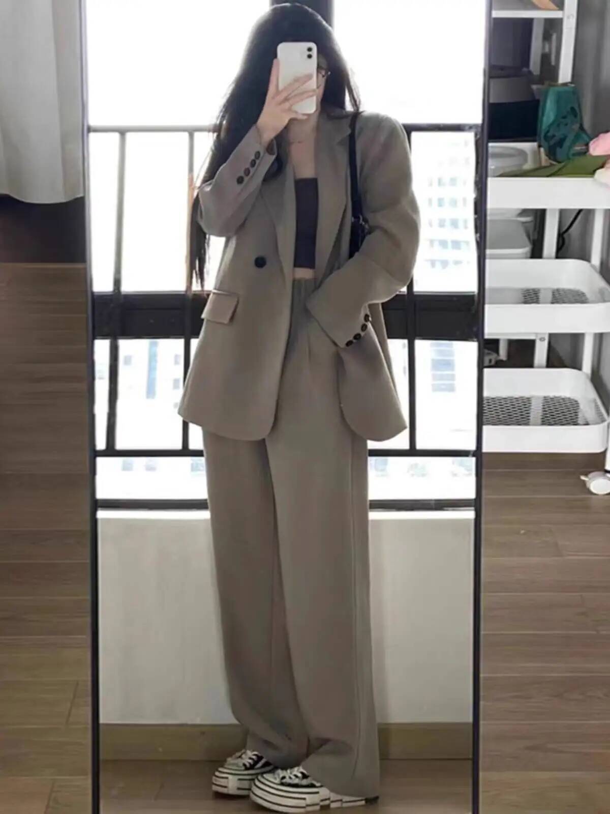 2025 Long Sleeve Wide Leg Pants Blazer Suit Office LadyTwo Piece Set Summer Business Casual Female Clothes