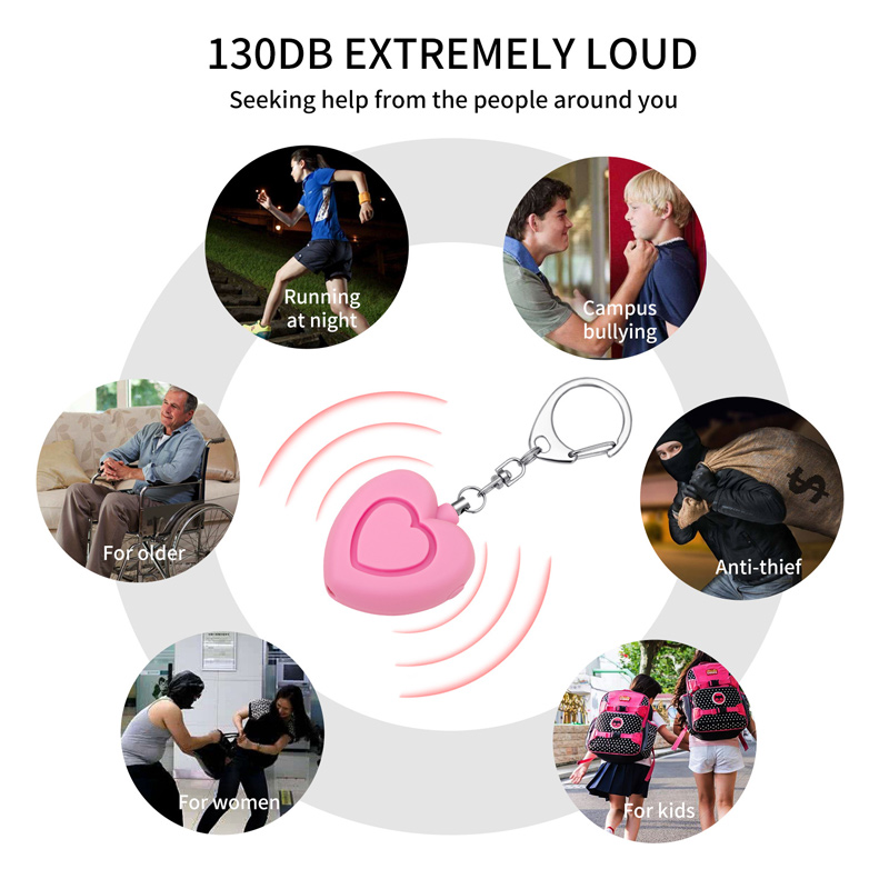 130db High Decibel Personal Heart-shaped Burglar Alarm Children&#039;s Call for Help Female Self-defense Magic Weapon LED Torch