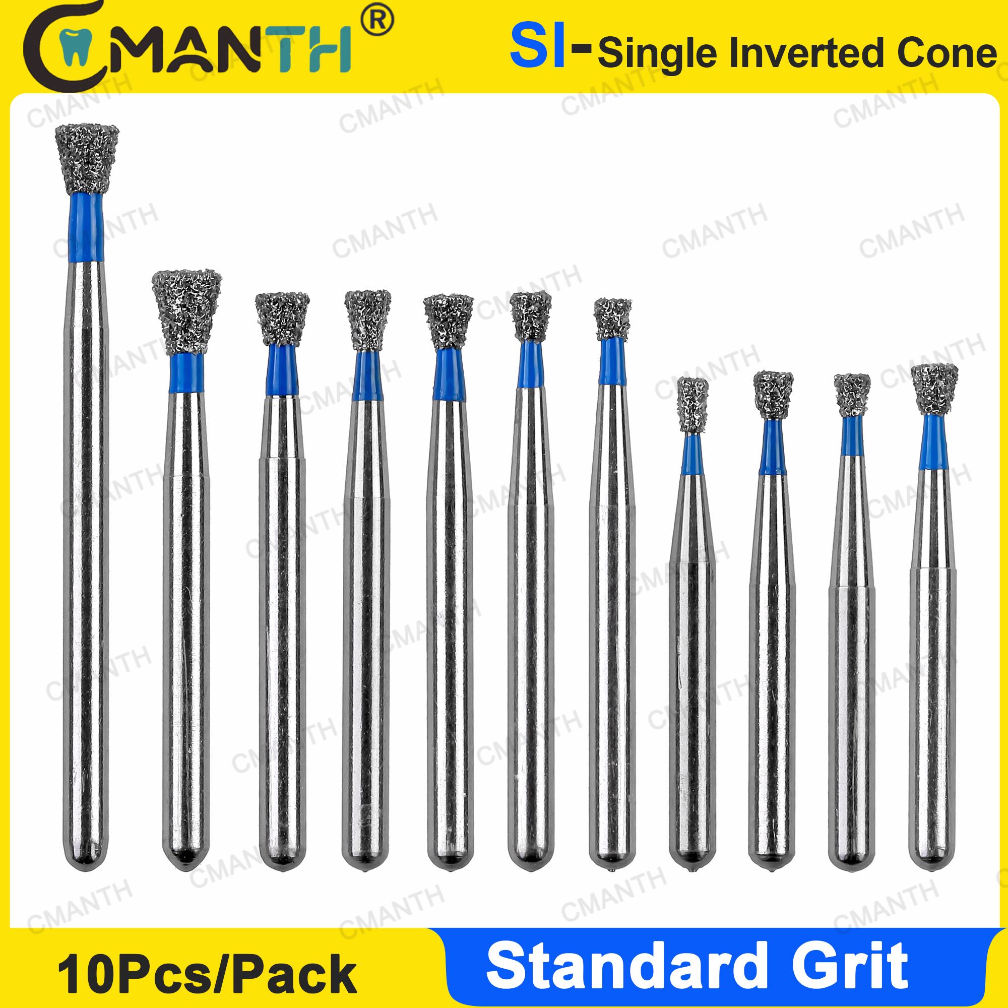 Dental Diamond Burs Dentistry Strawberries SI Single Inverted Cone FG 1.6mm Standard Grit for High Speed Handpiece 10Pcs/Pack