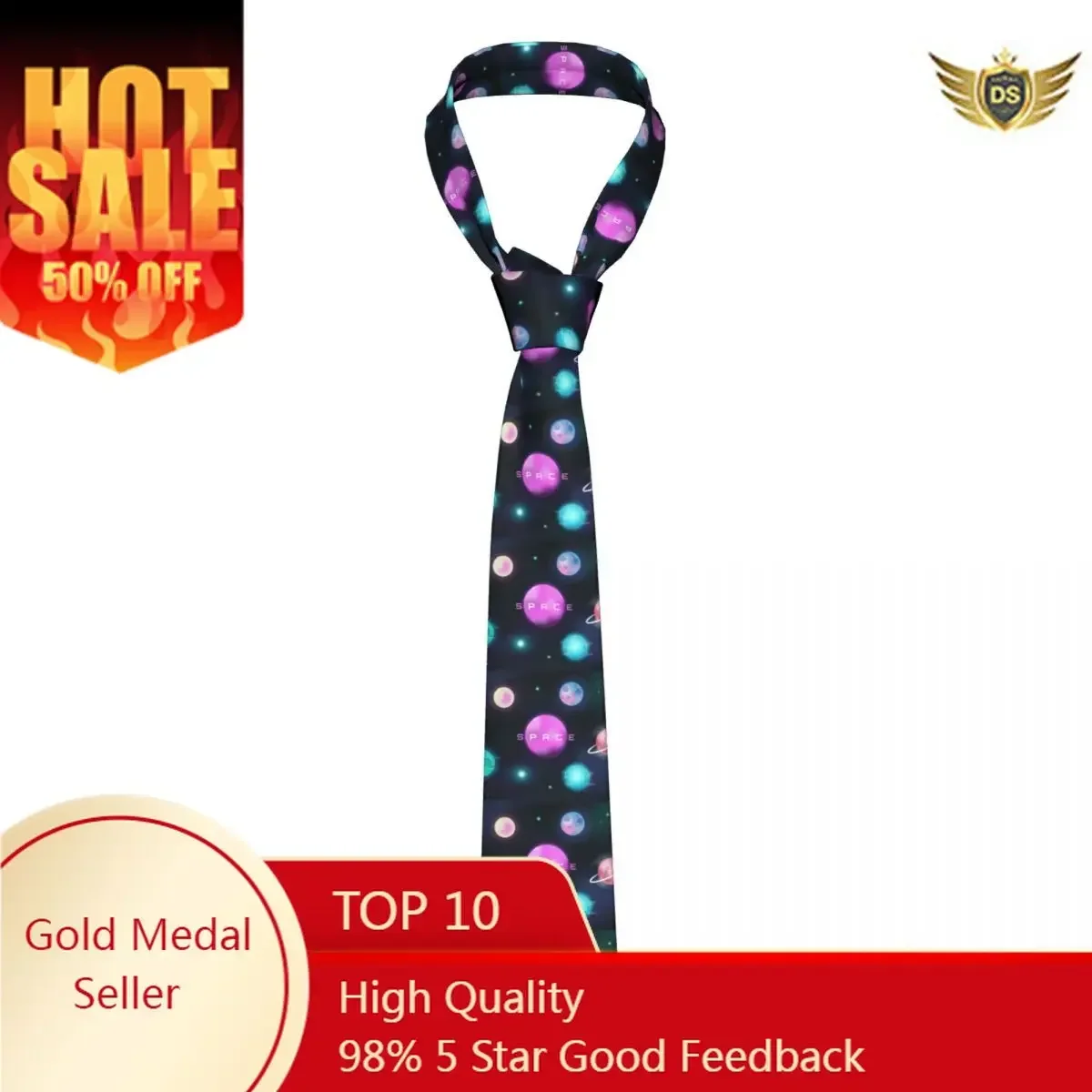 Classic Tie for Men Silk Mens Neckties for Wedding Party Business Adult Neck Tie Casual Galaxy Space Planet Stars And Rocket Tie