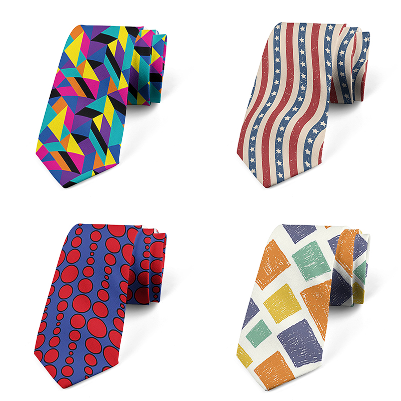 Fashion 8CM Men&#039;s Slim Tie Geometric Stripe Printing Leisure Business Elegant Collocation Polyester Necktiebar Halloween Gift