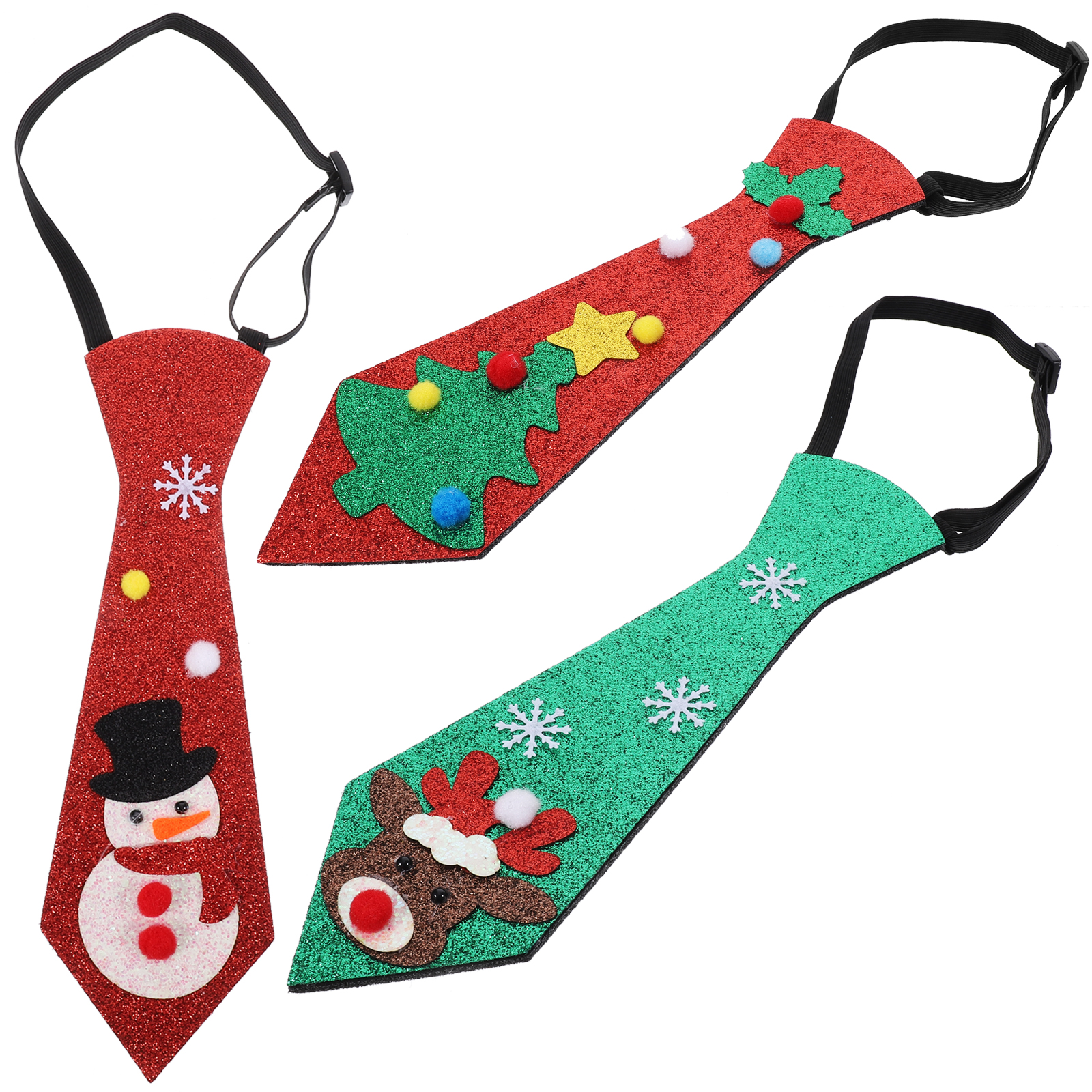 3 Pcs Felt Christmas Ties Decorative Golden Dwarf Elf Hat Reindeer Party Necktie For Home Mall Display Christmas