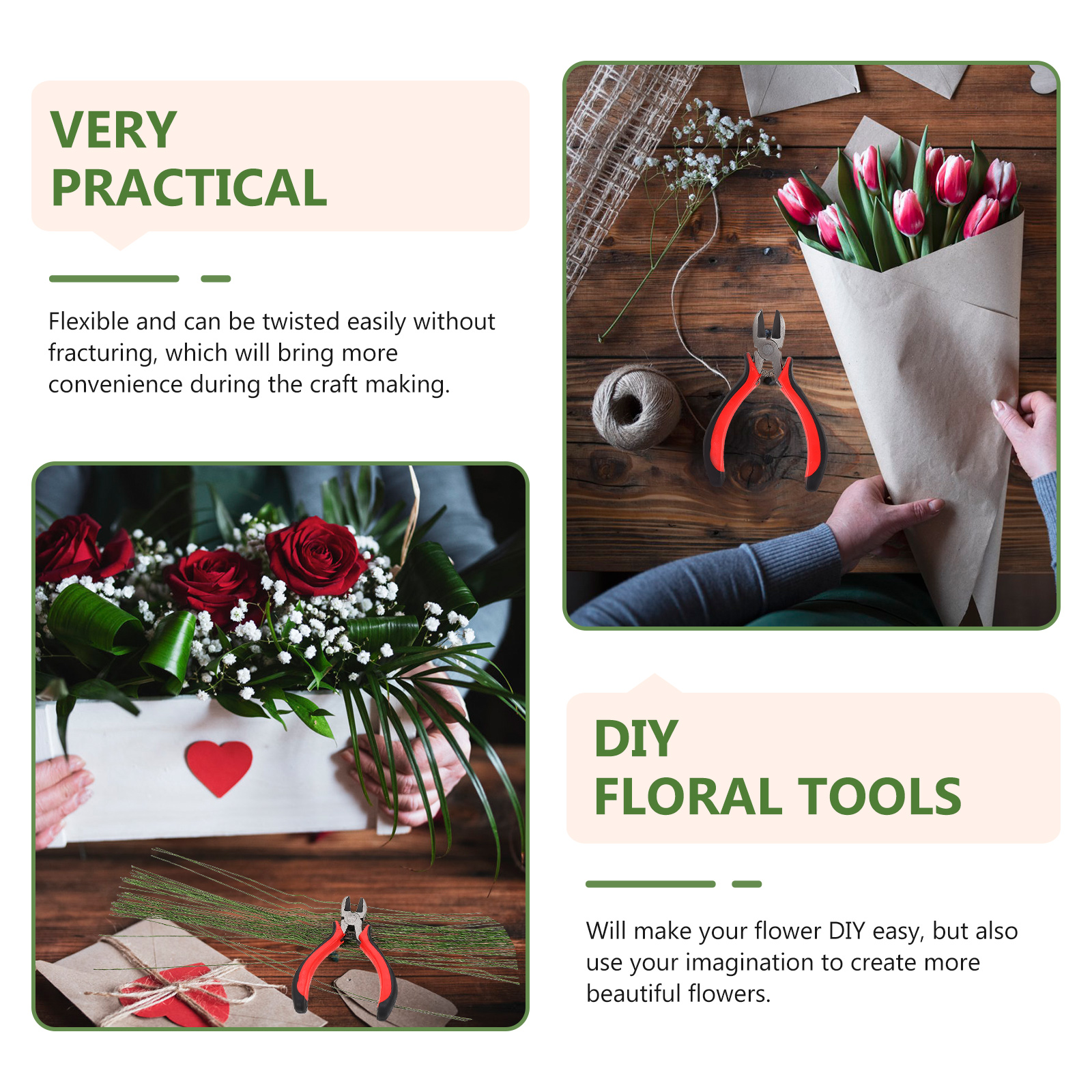 1 Set Thick Floral Stem Florist Floral Arrangement Tools Wire Stems For Diy Artificial Flower Head Accessory Leaf Green Tape