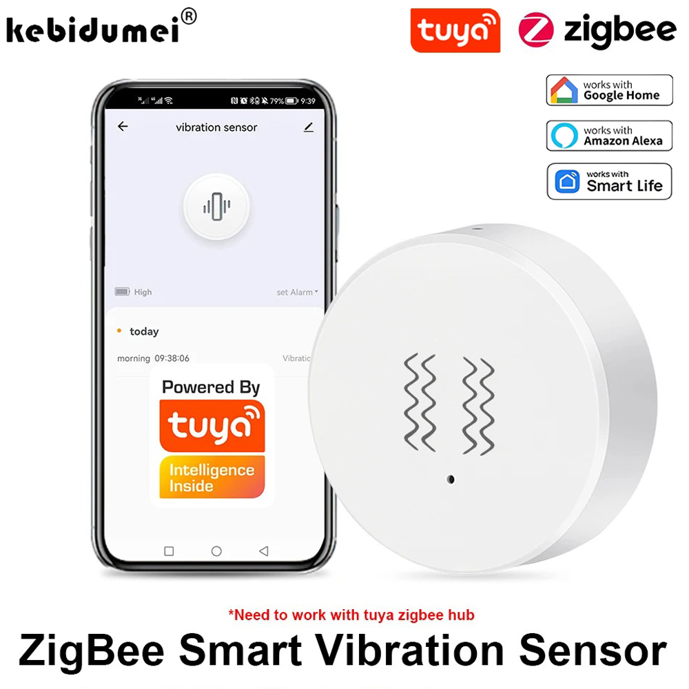 Tuya Zigbee Smart Vibration Sensor Real Time Monitoring Motion Shock Alarm Record Door Window Detection Sensor For Alexa Google