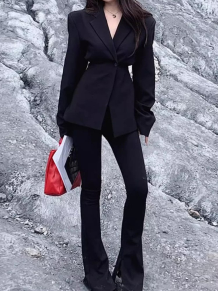 Women Spring Black Blazer Pants Suit New Fashion Elegant Style Work Business Female Single Button Clothes Two Piece Set