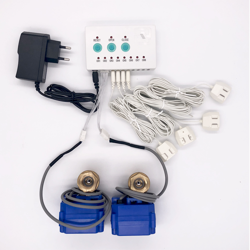 WLD-808 (DN15*2pc) Water Leakage Detector Alarm with 4pc 6meter water sensor mart valve detector de fugas de agua alarm for home
