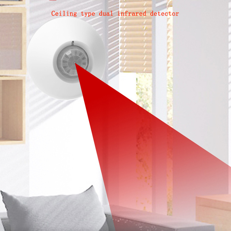 DC9-12V Wired Human Body Motion PIR Sensor Remote Receiving Alarm Wide Angle Detection Ceiling Type Dual Infrared Detector