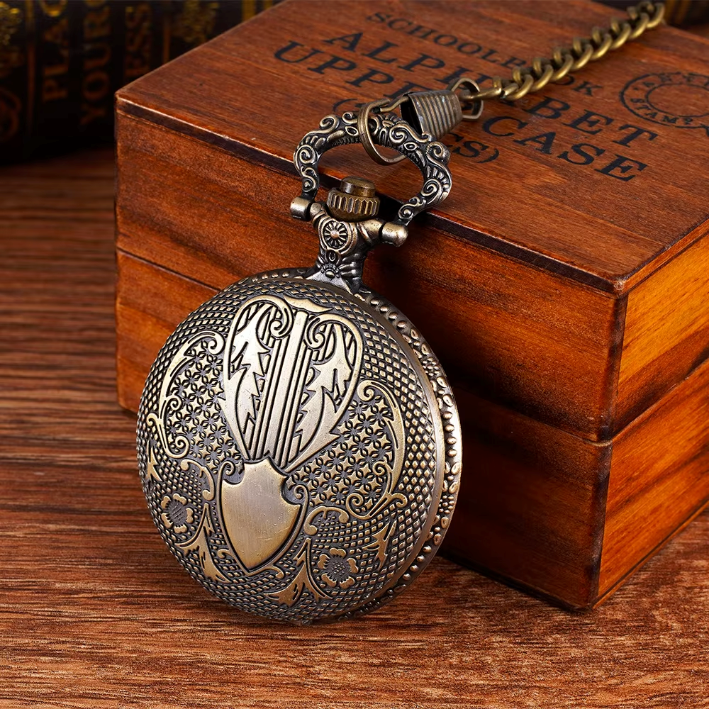Embossed shield nostalgic classical pocket watch European and American retro style large bronze quartz watch