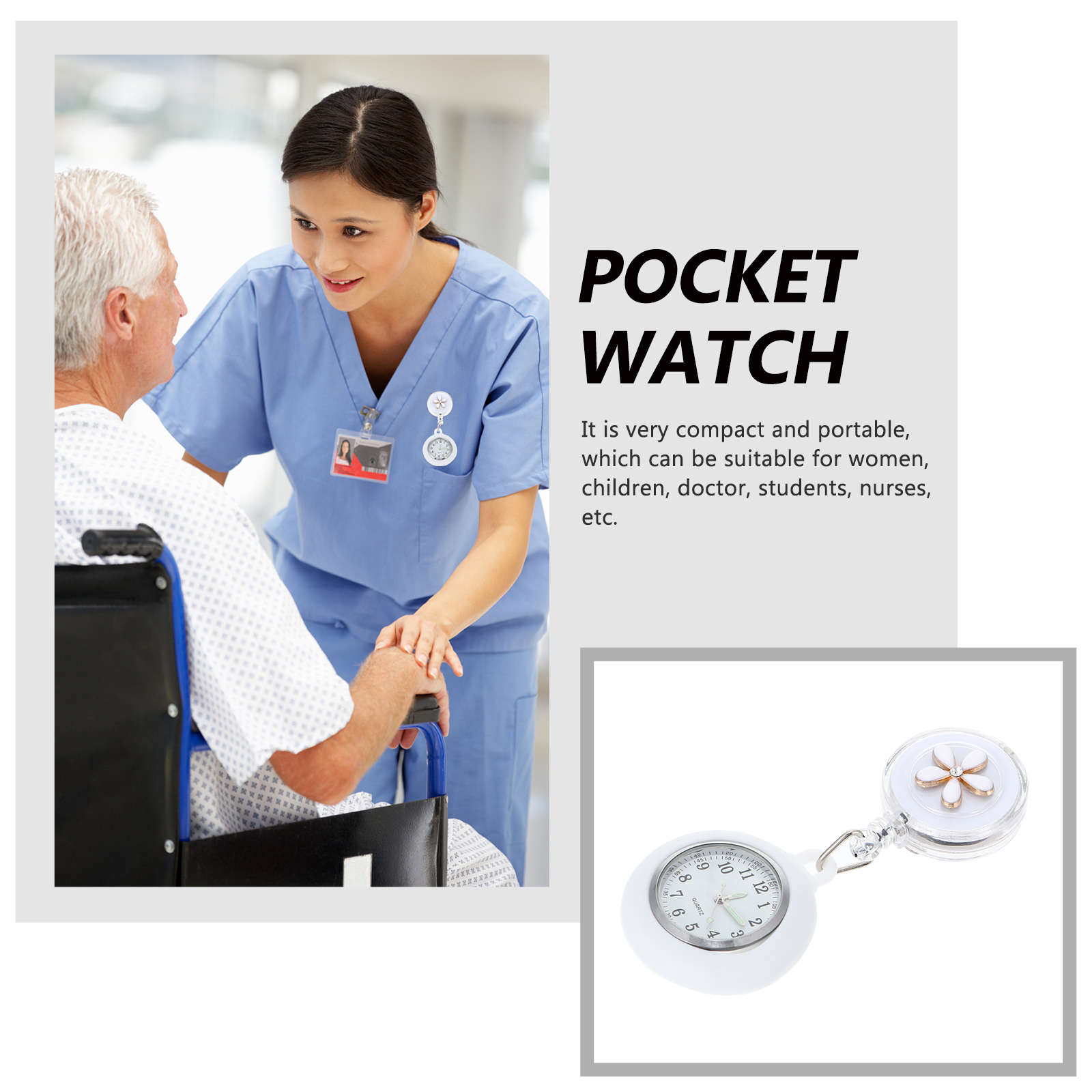 Stainless Steel Nurse Watch For Women Doctors Students Portable Pocket Fob Hanging Chest Watch Clear Dial Durable Gift Birthdays