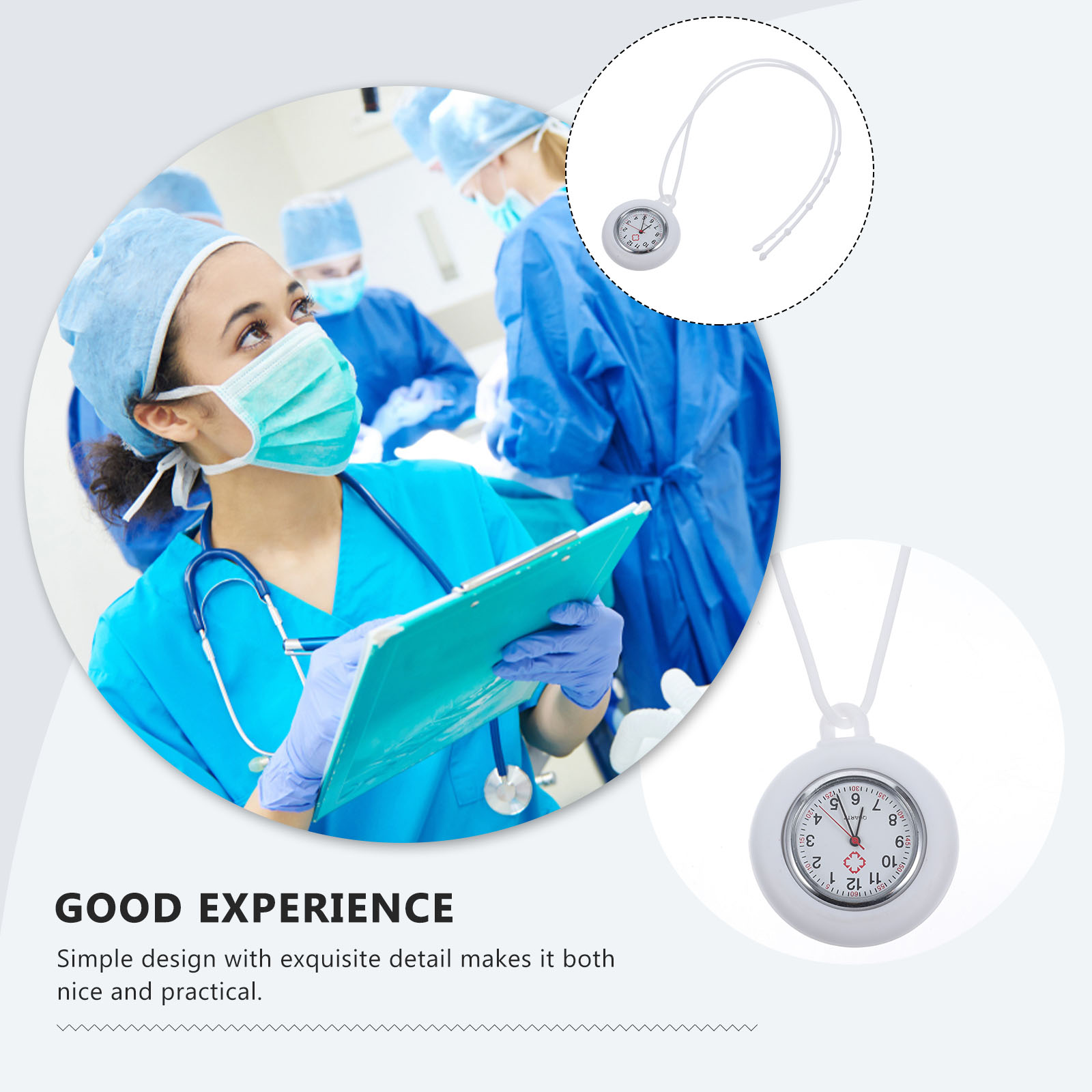 1pc Silicone Nurse Watch Portable Medical Pocket Hanging Watch For Doctor Gift Decoration Workwear Accessory (White)