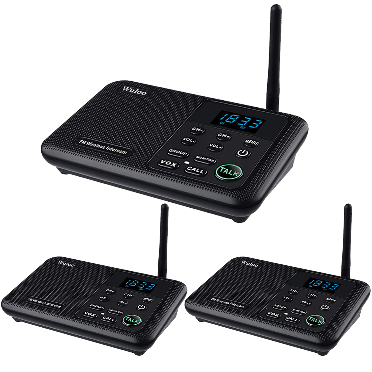Wuloo 22-Channel FM Wireless Intercoms Home House Business Offices 1Mile Range Room to Room Calling &  Talking System