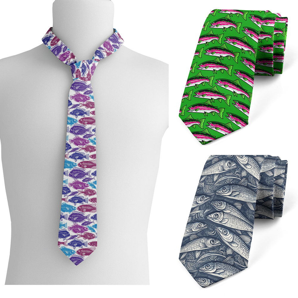 New deep-sea fish pattern 3D printing tie Harajuku fashion unisex tie 8cm slim date wedding party birthday gift tie
