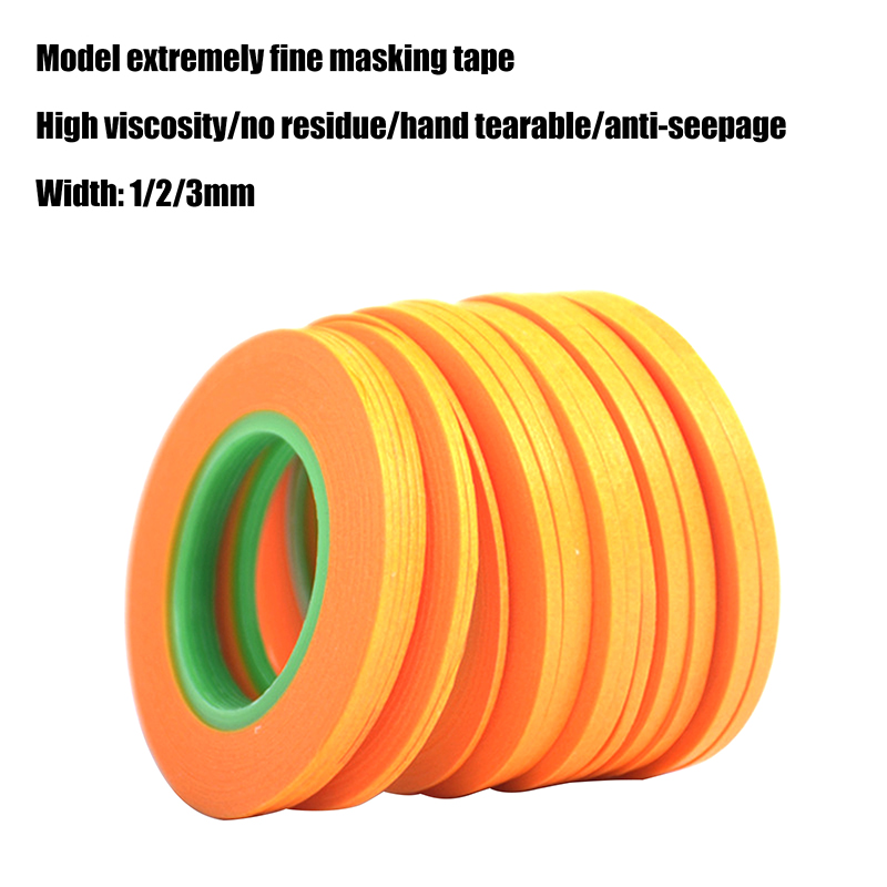 1pc 18M 1/2/3MM Yellow Model Tape Adhesive Textured Paper Car Paint Decoration Hand Tear Without Mark For Painting