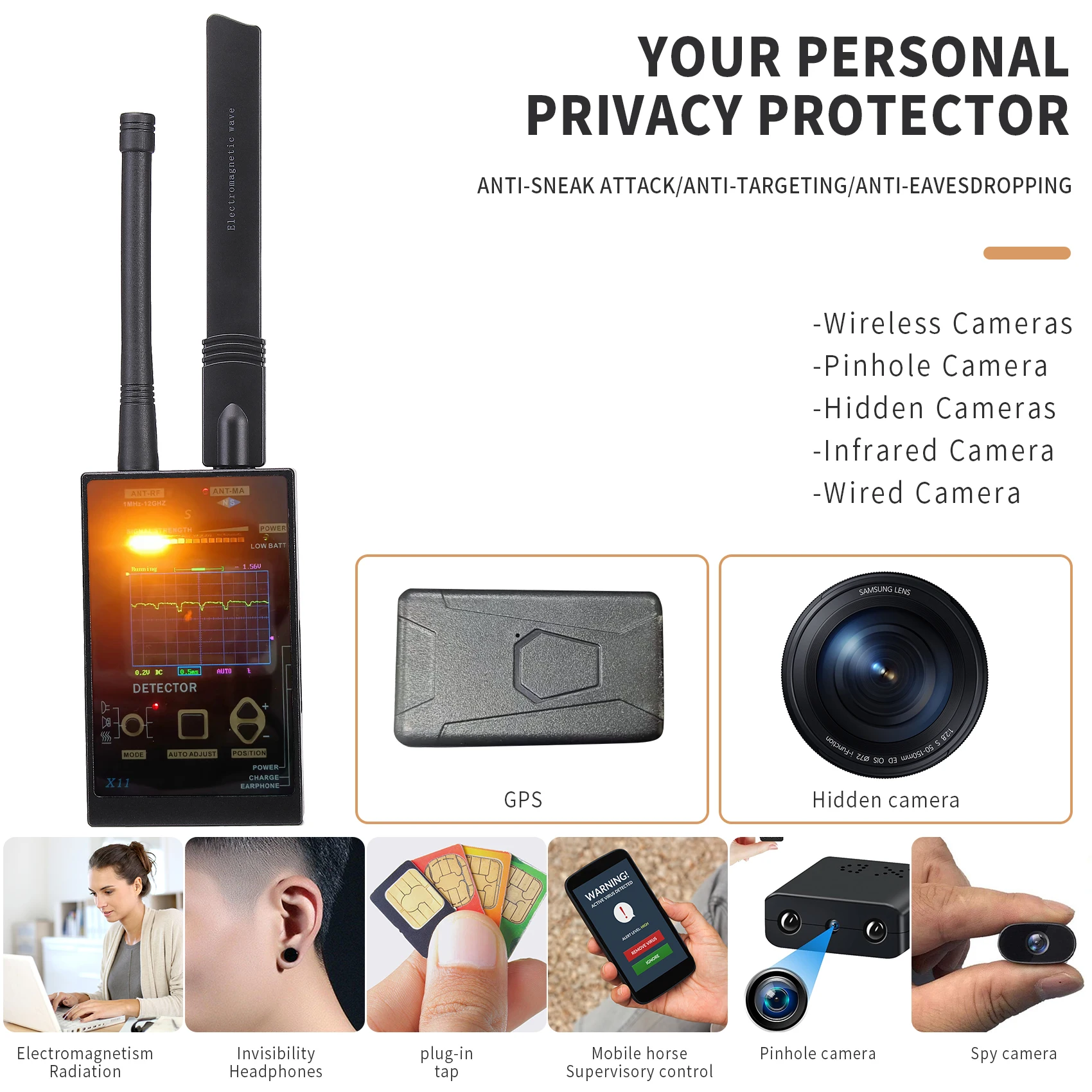 RF Signal Detector hotel anti-sneak shooting detect Spy Gadgets car gps hidden camera detector anti-eavesdropping tracking alarm