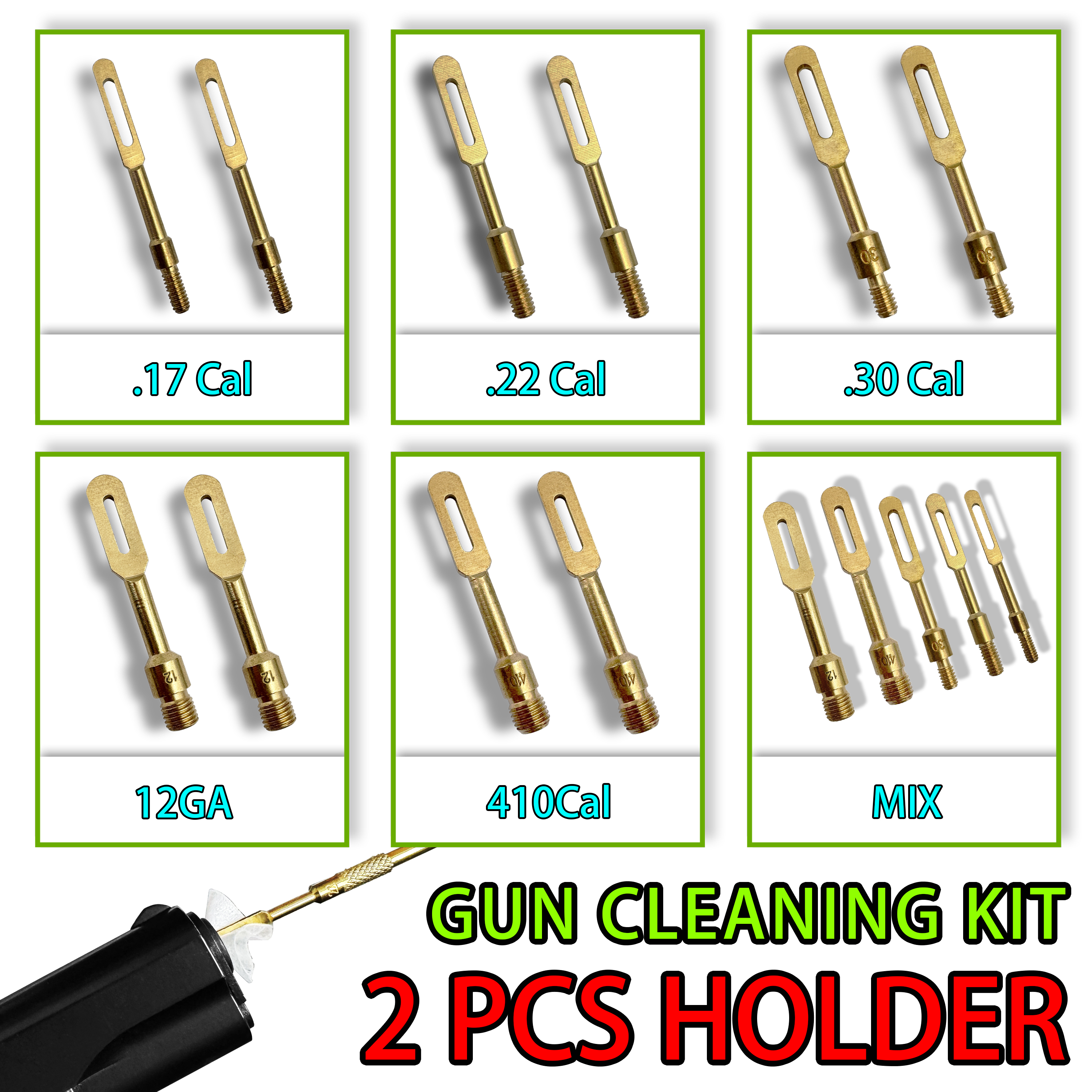 2pcs Gun Cleaning Bore Barrel Patch Holder Brass Slotted Loops Tip 8-32 Thread for 12 GA 5.56mm Rifle Handgun Maintenance