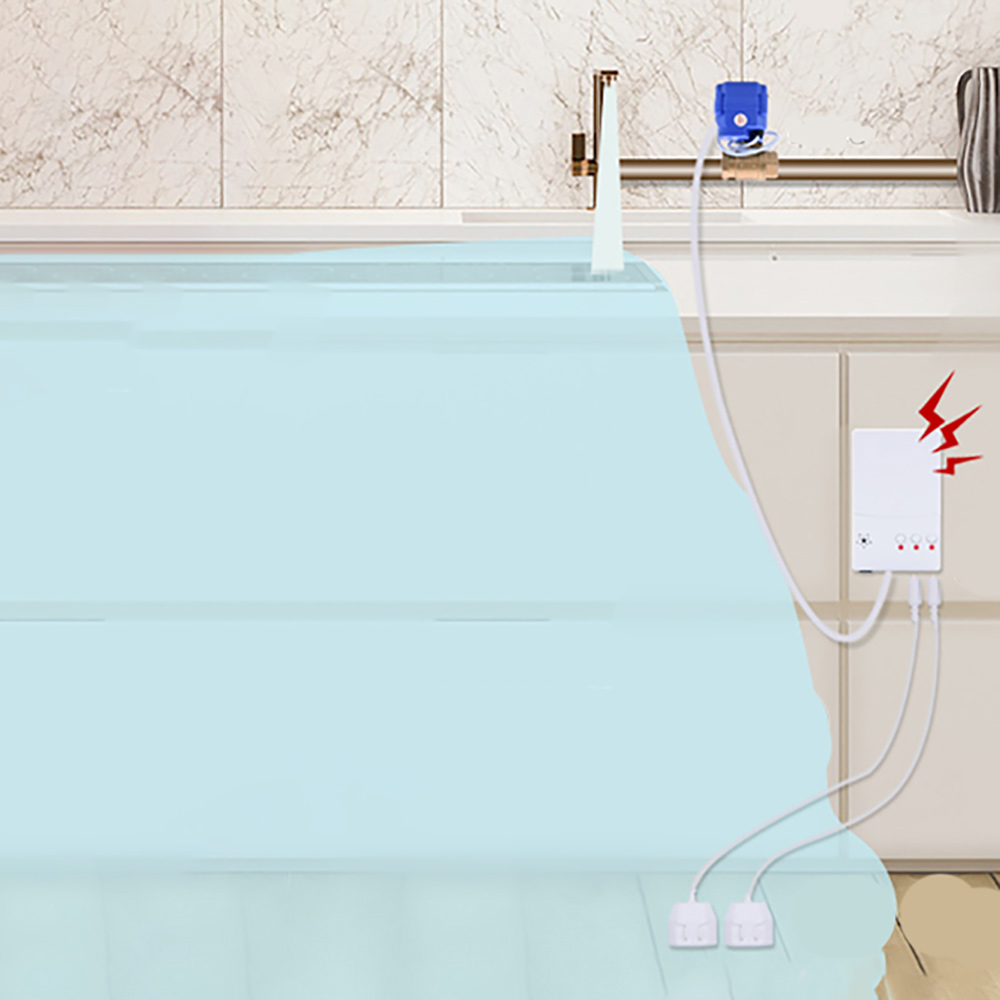 Flood Alert Overflow Liquid Leakage Sensor with Auto Shut Off Valve 1/2"(DN15) For Home Smart  Water Level Detector Alarm Kit