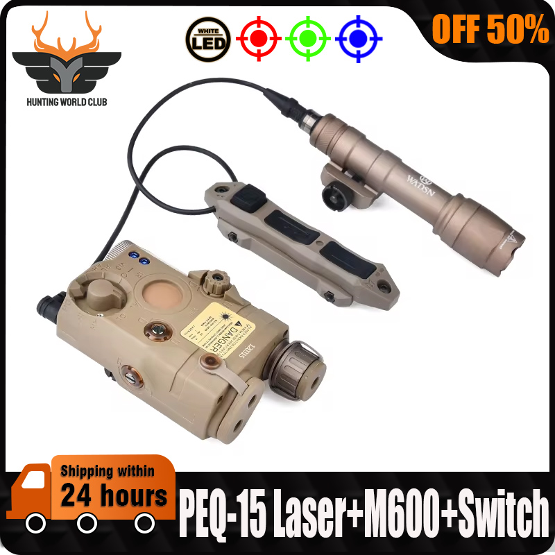 WADSN PEQ-15 Red Green Blue Laser Sight LED Hunting Flashlight With Dual Function Pressure Switch Airsoft Weapon Scout Accessroy