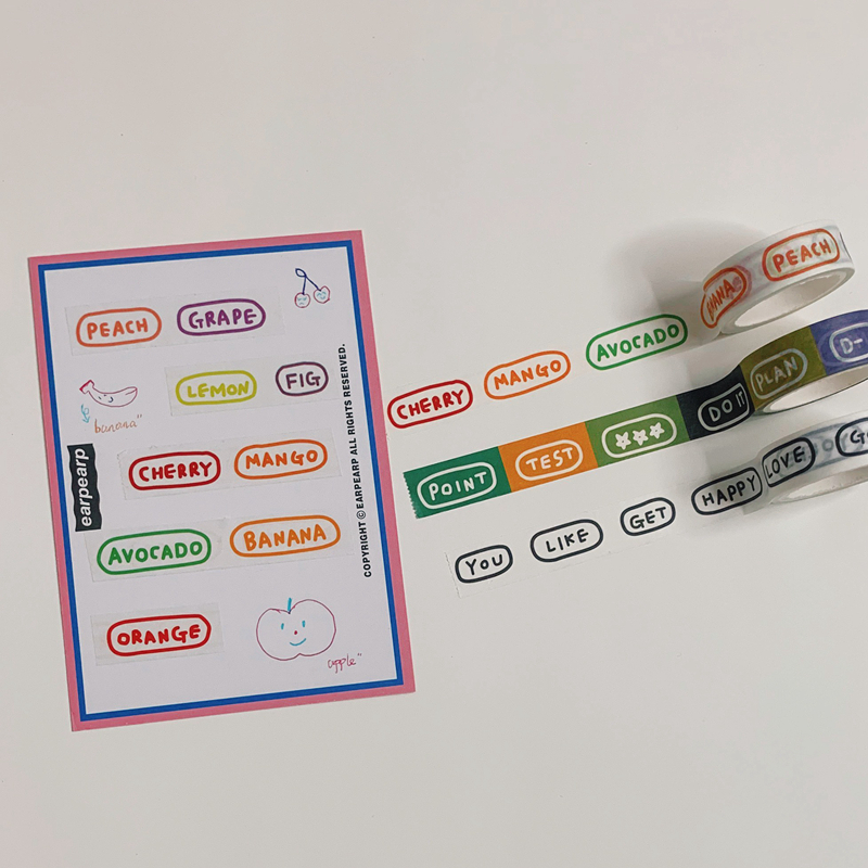 Ins Cute alphabet fruit wild collage Washi Tape Hand Account Sticker Masking Tape Sealing Sticker Simple Series Stationery