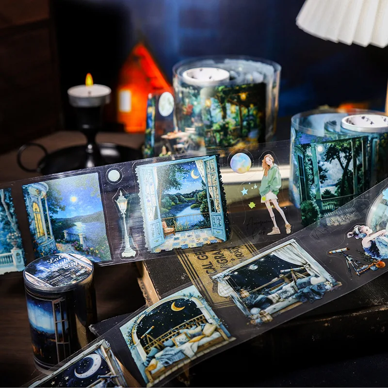 1Roll PET Tapes Encounter Night Late Night City Landscape Writing Supplies Adhesives Decoration Scrapbooking cut 60mm*2m