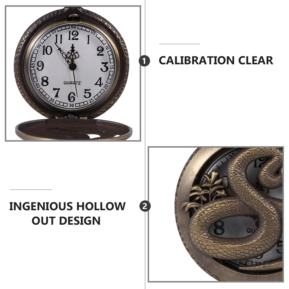 Alloy Hollowed-Out Snake Pocket Watch Retro Quartz For Adults Coffee Color Vintage Elegant Carved Timepiece Animal Design Unisex