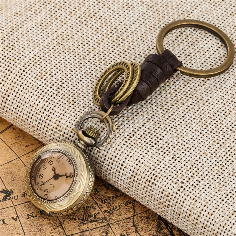 Small Size Transparente Glass Arabic Numeral Display Clock Unisex Quartz Analog Display Pocket Watch Pendant Key Ring Timepiece